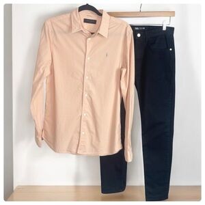 AllSaints Prospect Long Sleeve Button Down Shirt Peach Pink Men's size  X Small